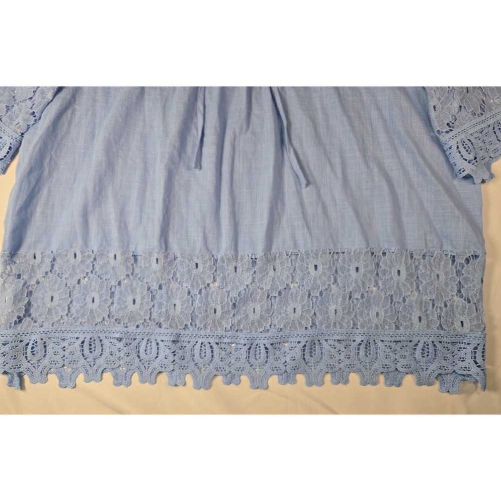 Light Blue Embroidered Eyelet Lace Peasant Top Sz 3XL Boho Cottagecore Prairie - Picture 10 of 16